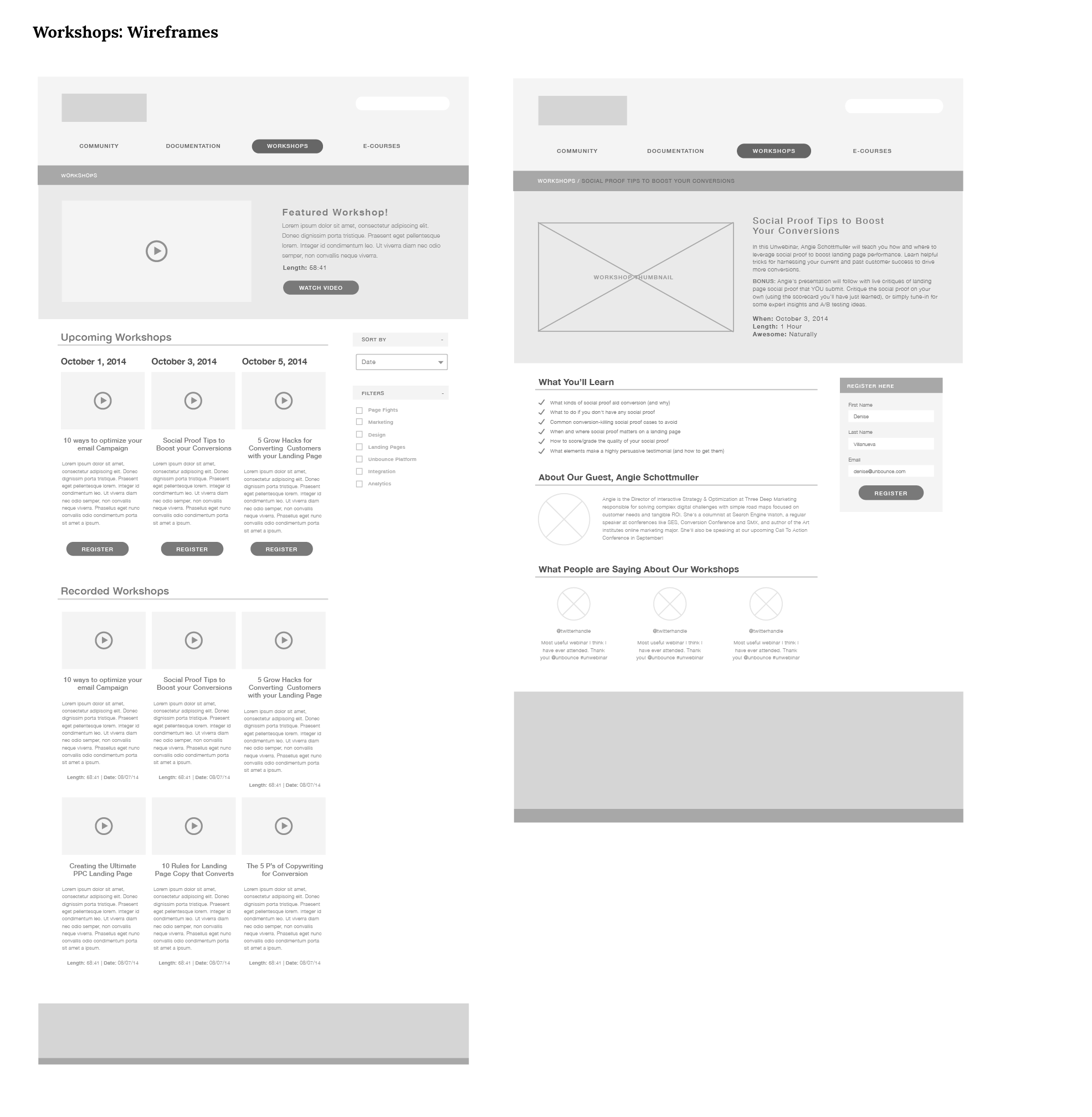 Workshops Wireframes