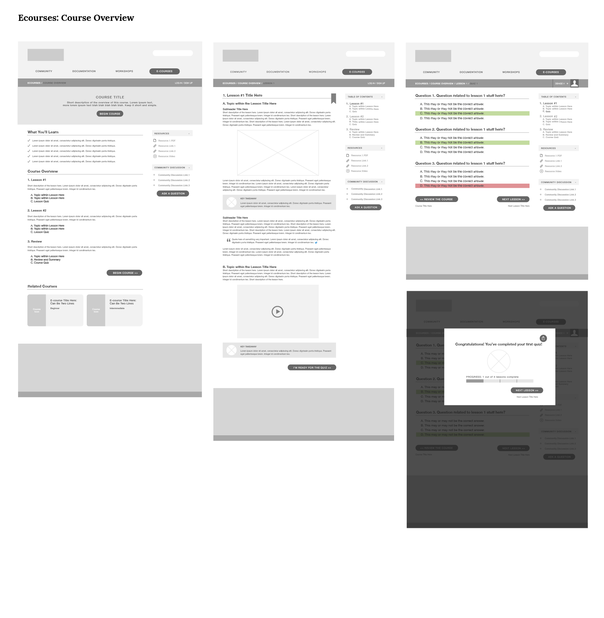 Ecourse Wireframes